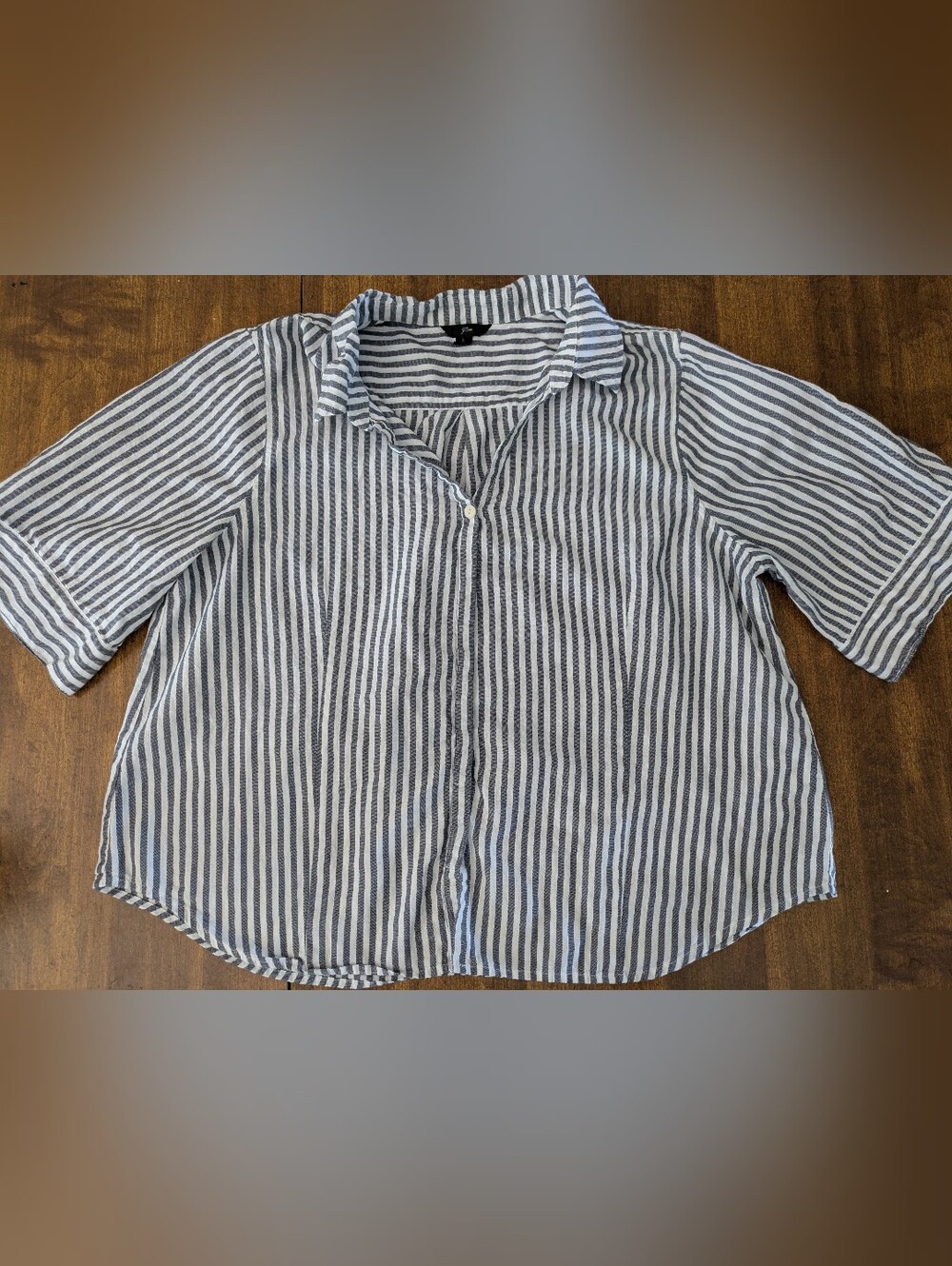 J. Crew Navy & White Striped Button Up Large